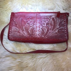 Handmade hand tooled all leather shoulder bag